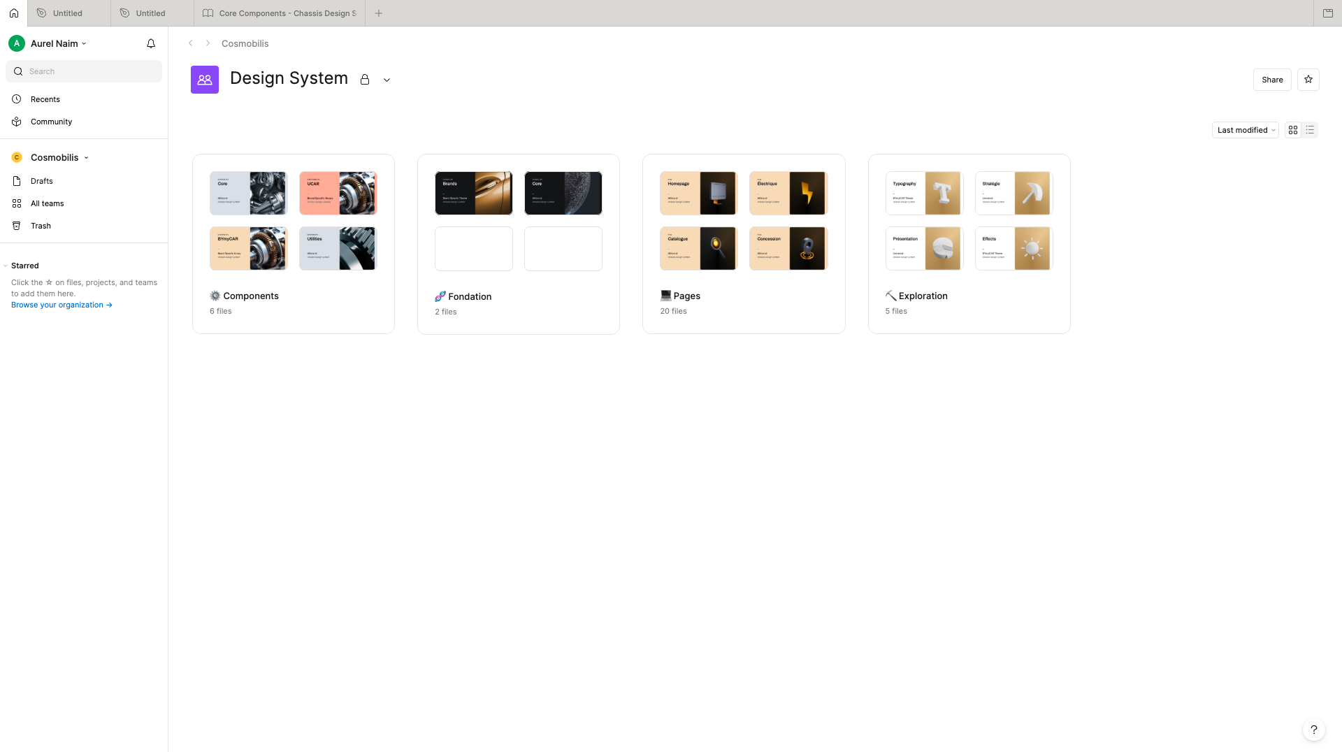 Vue globale du Design System BYmyCAR dans Figma